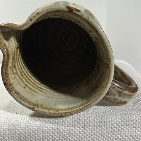 Rustic Brown & Beige Ceramic Pitcher Studio Pottery Hand Thrown Boho Decor - Picture 15 of 15